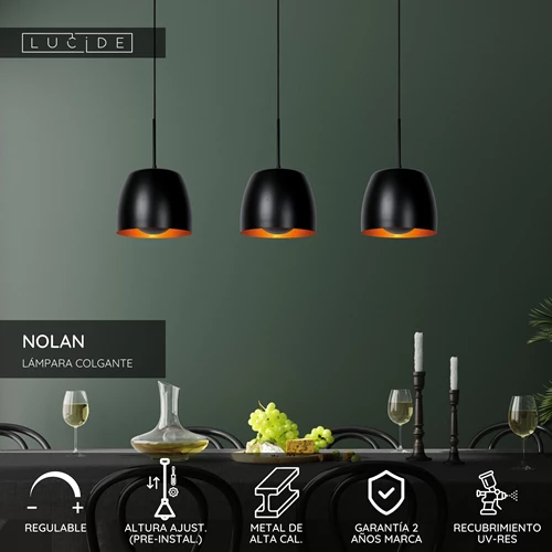 Lucide NOLAN - Lámpara colgante - 3xE27 - Negro - USP